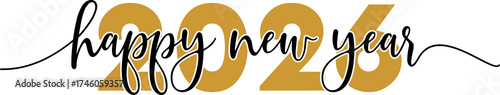 Happy new year 2026 calligraphy text on white background