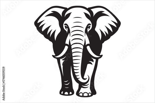 white and black elephant silhouette vector or white background 