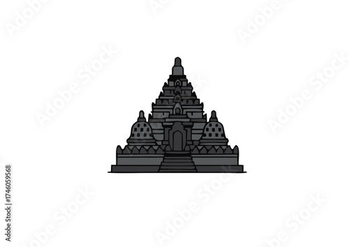 Simple Flat Style Borobudur Temple Landmark Illustration Indonesian Cultural Heritage