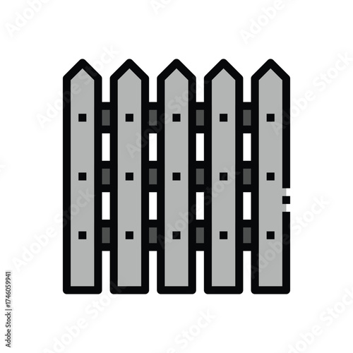 Grey picket fence with a dark outline and square details