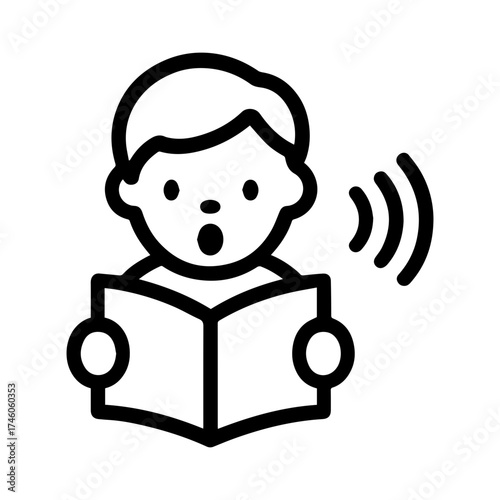 Child reading aloud icon — literacy and learning symbol representing reading practice, education, and speech development
