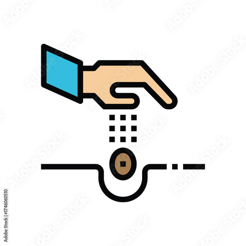 An illustration depicts a hand scattering seeds over a circular hole in the ground