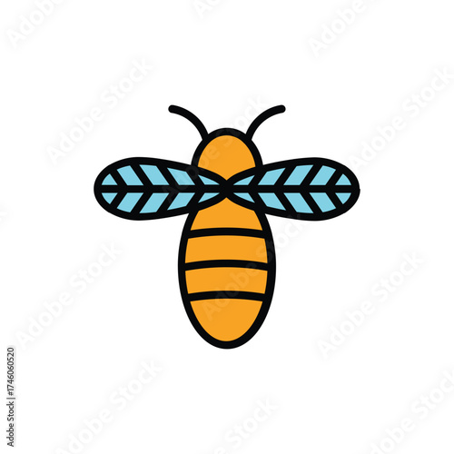 An illustration of a bee with orange and yellow stripes
