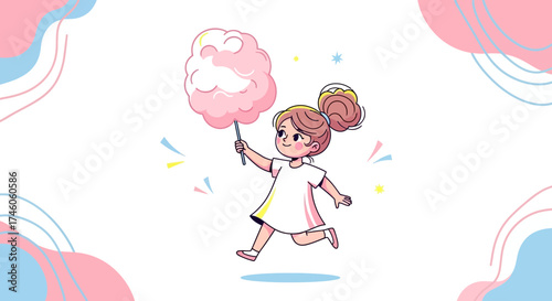 Happy Child Enjoying Cotton Candy In A Playful And Cheerful Scene Illustration Design