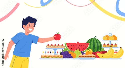 Happy Child Offering Fresh Fruit Celebrating Fun Summer Holiday Event