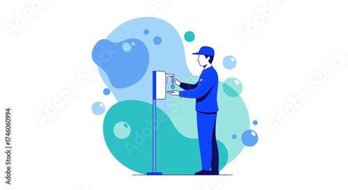 Hand Sanitizer Dispenser Illustration Depicting Hygiene and Health Practices in Public Spaces