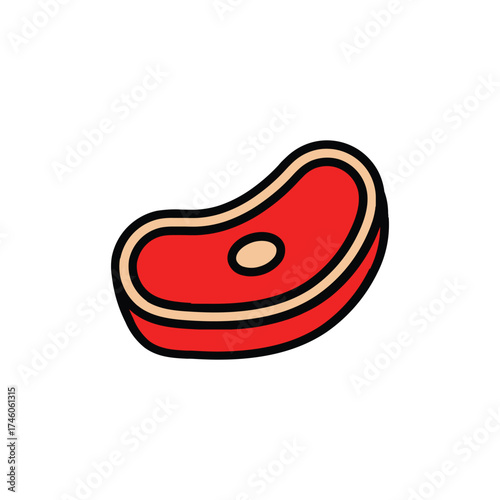 Cartoon illustration of a steak with a red center and creamcolored fat outlined in black