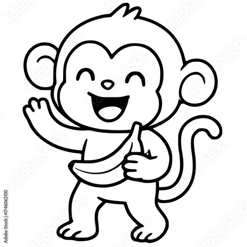 Vector for coloring, cute monkey cartoon laughing