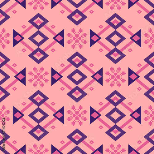 Geometric Ethnic pattern, Native American tribal fabric, tile, carpet, vector, illustration design, on  a pink-purple Tone background 