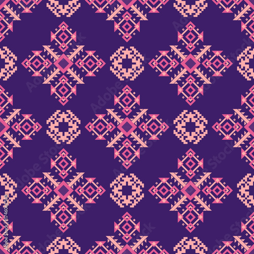 Geometric Ethnic pattern, Native American tribal fabric, tile, carpet, vector, illustration design, on  a pink-purple Tone background 