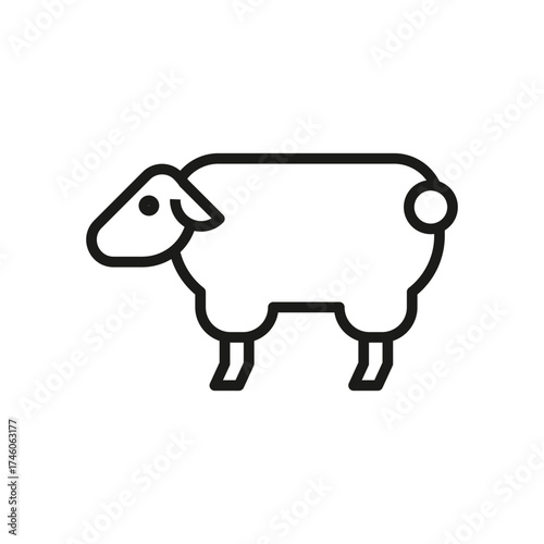 Simple black outline drawing of a sheep with rounded body and legs facing left. Editable stroke line icon