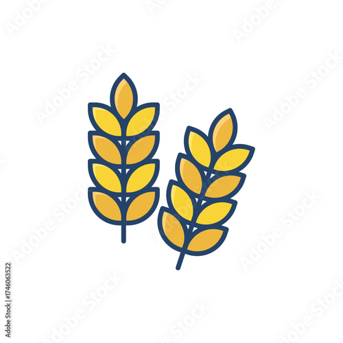 Two stalks of wheat yellow with blue outlines stand