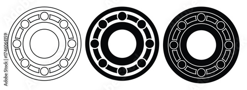 Bearing Line Art and Silhouette Vector Set — Mechanical Bearing Icons for Design and Illustration.