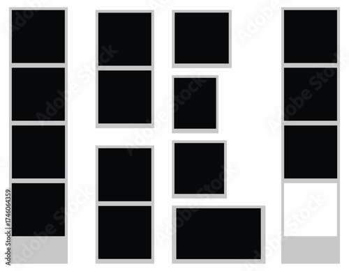 Photo Booth Picture Frame Set – Realistic Blank Photography Template, Retro Instant Snapshot Strips,
 Empty Vector Mockup Design
