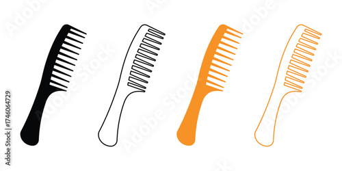 Hair Comb Silhouette Vector — Barber and Wooden Comb Icon for Grooming, Logo, and Design Use.