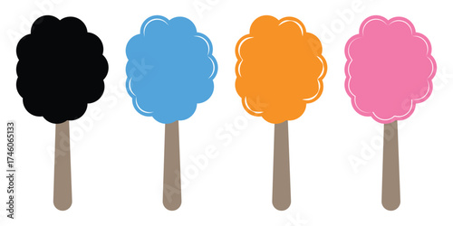 Cotton Candy Vector Set — Fluffy Candy Floss Illustration Isolated on White Background.