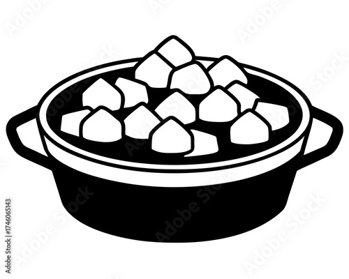 Sweet potatoes with marshmallows, baked dish, vector illustration