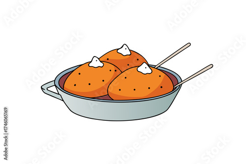 Sweet potatoes with marshmallows, baked dish, vector illustration