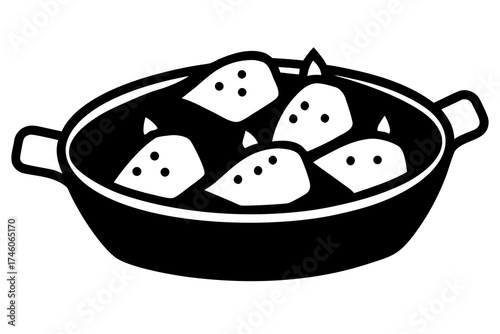 Sweet potatoes with marshmallows, baked dish, vector illustration