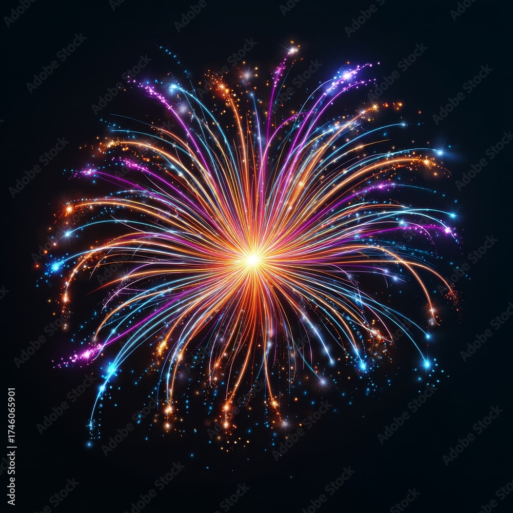 Fototapeta premium Colorful fireworks exploding in night sky, vibrant celebration display highlighting festive culture, national holidays, and the visual beauty of fireworks photography and nighttime celebration