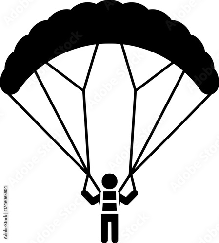 Paragliding or Parachuting Skydiver Icon - Extreme Sport and Adventure Symbol