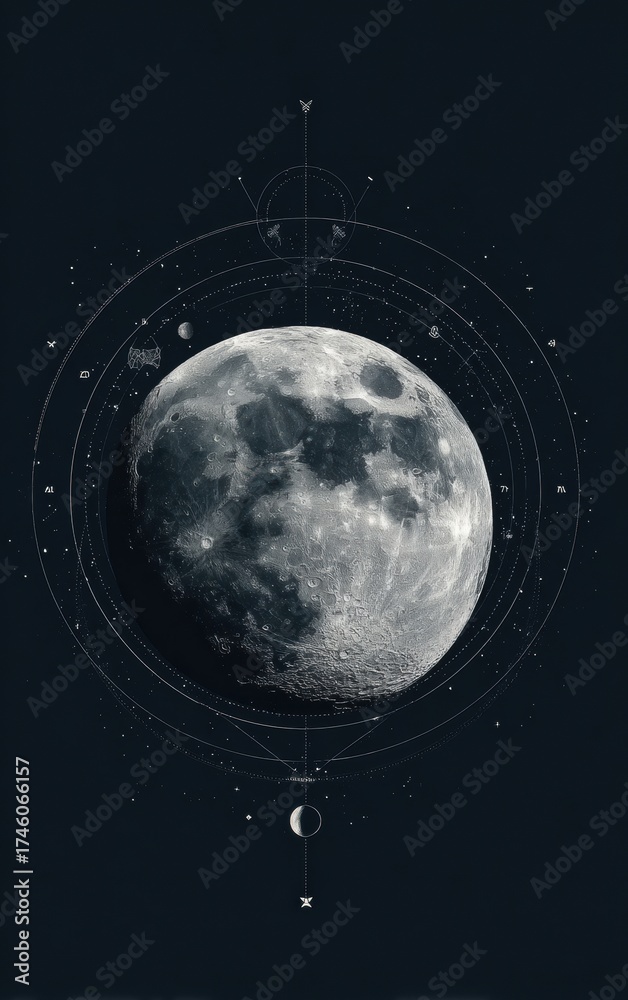 Naklejka premium High-Quality Full Moon Lunar Phase with Celestial Elements Modern Night Sky Design for Professional Marketing Social Media and Inspirational Lifestyle Campaigns
