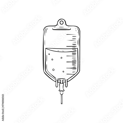 Hand drawn sketch of an intravenous drip bag for medical use