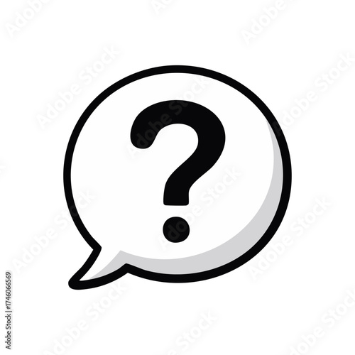 Question mark in a black and white speech bubble icon