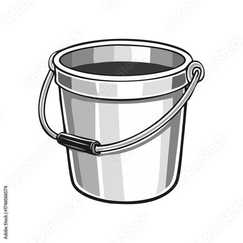Vector illustration of a shiny metallic bucket with a handle