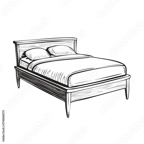 Hand drawn sketch of a comfortable double or king size bed