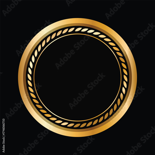 Gold circular frame vector design isolated on black background