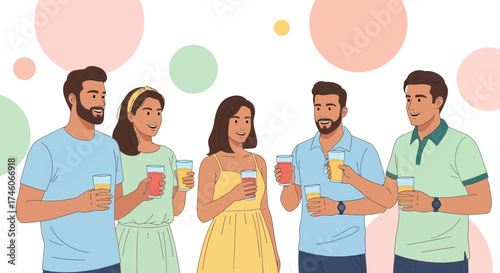 Happy Group Of Friends Toasting Beverages, Celebrating And Enjoying Together