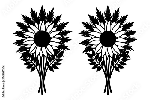 Sunflowers bouquet, harvest element vector illustration 