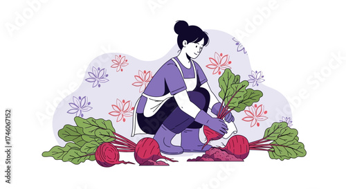 Harvesting Beetroot: A Garden Illustration Presenting Horticultural Delights And Natural Beauty