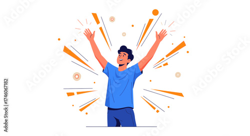 Happy Man With Arms Raised Celebrating Success Achievement Joy and Triumph