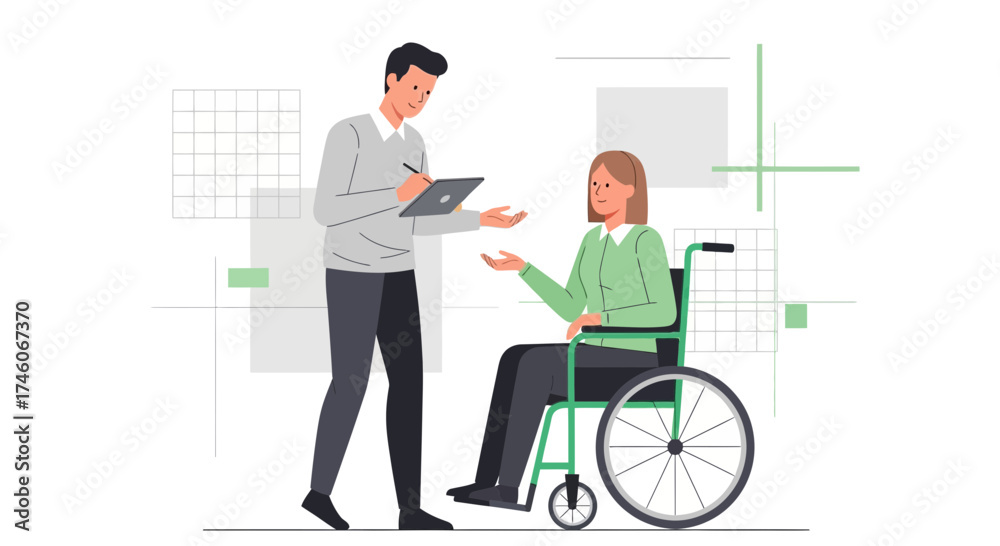 Fototapeta premium Healthcare Professional Consulting And Assisting Patient With Mobility Difficulties