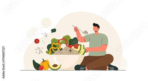 Healthy Eating And Lifestyle Choices With Fresh Produce Illustrated In A Modern Style
