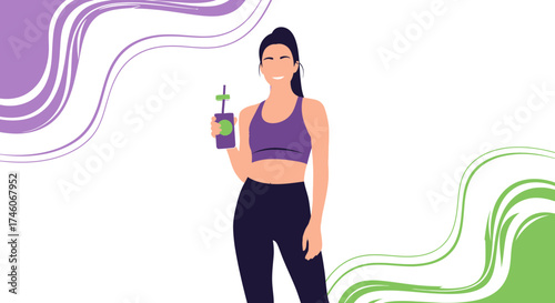 Healthy Lifestyle Icon: Woman Holding a Smoothie, Illustrating Wellness and Vitality