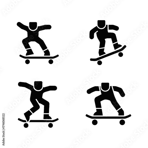 Skateboarder Silhouette Performing Iconic Tricks Set