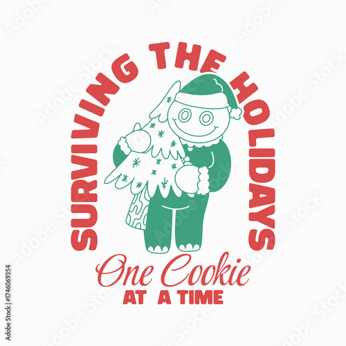 Funny Christmas gingerbread man surviving holidays tee, custom print humorous holiday t-shirt design ideas, Don't Get Your Tinsel In A Tangle graphic tee, whimsical Christmas stocking stack apparel de