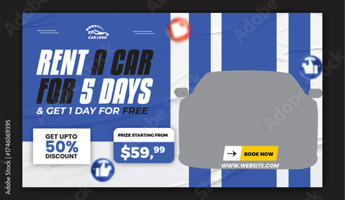 Car rent  web banner design,  banner for car product promotion, sale banner template