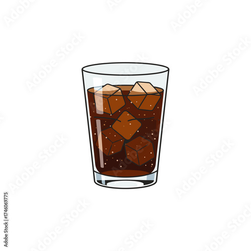 Refreshing Iced Cola in a Glass: Cartoon Illustration
