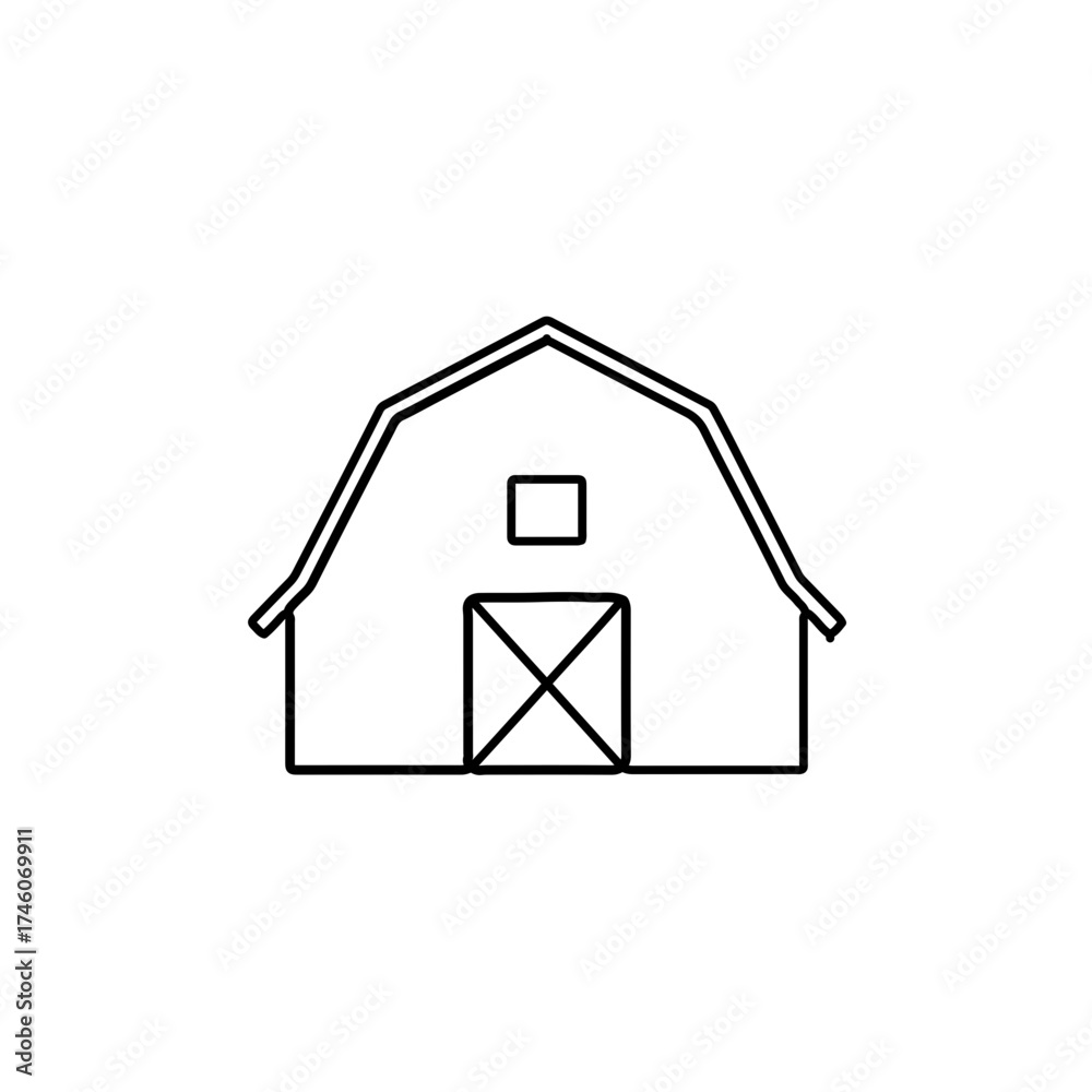 Obraz premium Simple Outline of a Classic Farm Barn with Cross-Shaped Door