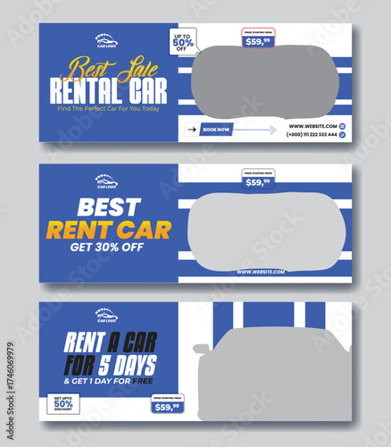 Car rent  facebook cover page bundle design, web banner for car promotion, sale banner template