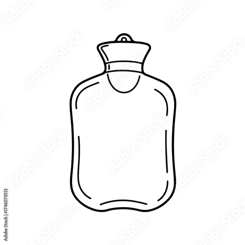 Simple Line Art Illustration of a Classic Rubber Hot Water Bottle