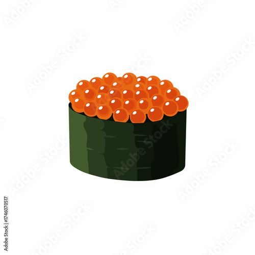Gunkan Maki Sushi with Bright Orange Salmon Roe Topping Illustration