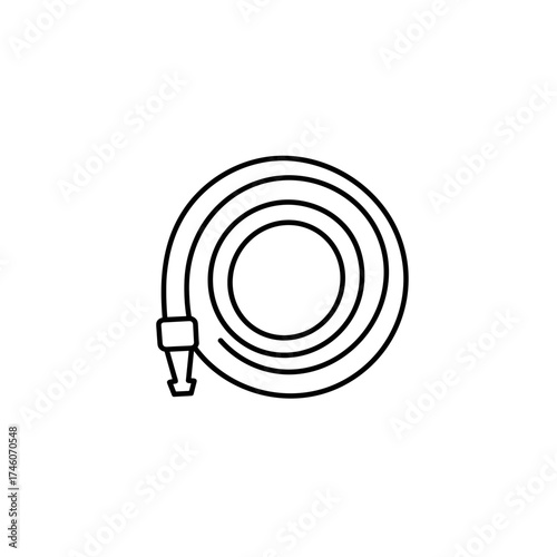 Simple Black Outline of a Coiled Garden Hose with Nozzle