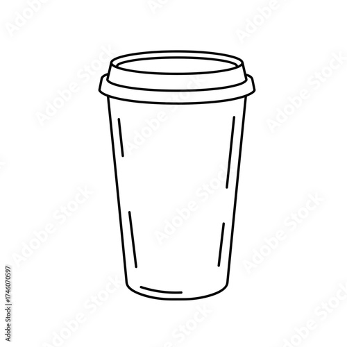 Minimalist Line Art: Coffee Cup with Lid, Simple Black Outline Design