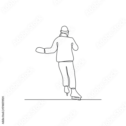One continuous line drawing of ice skating illustration. Ice skating is the self-propulsion and gliding of a person across an ice surface, using ice skates. Sport theme design vector concept.