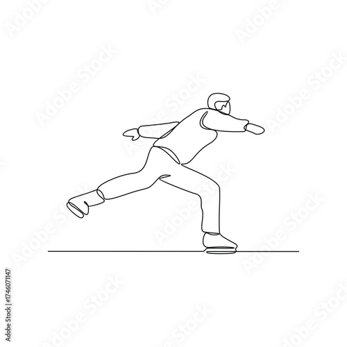 One continuous line drawing of ice skating illustration. Ice skating is the self-propulsion and gliding of a person across an ice surface, using ice skates. Sport theme design vector concept.